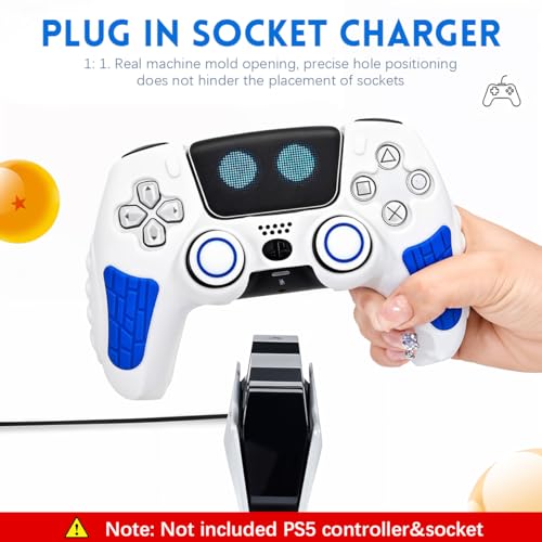 ZORBES® PS5 Controller Case Silicone Protective Cover for Dual Sense with 2 Thumb Grip Caps Touchpad Sticker White Blue 3PCS ZORBES® PS5 Controller Case Silicone Protective Cover for Dual Sense with 2 Thumb Grip Caps Touchpad Sticker White Blue 3PCS